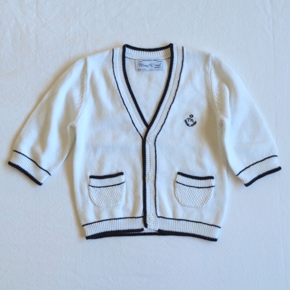 Mayoral Other - mayoral preppy white cotton knit cardigan sweater with navy trim 1-2 months baby